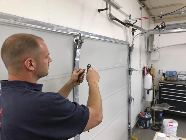Before and after garage door dent repair by Greenwich Garage Door Repair in Greenwich