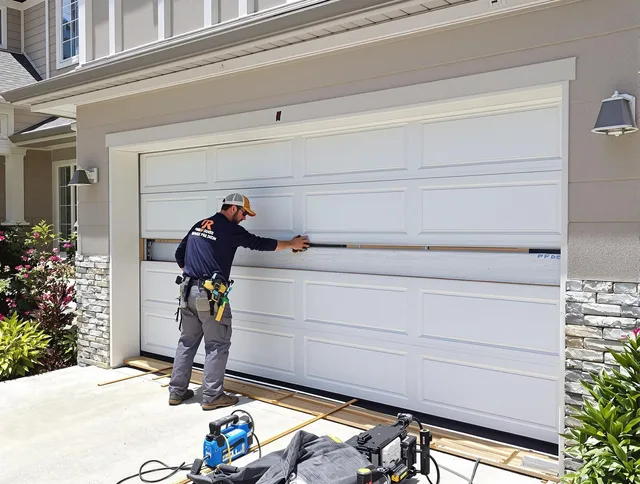 Greenwich Garage Door Repair team performing complete garage door replacement at Greenwich residence