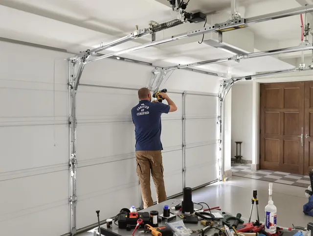 Greenwich Garage Door Repair certified technician performing precision garage door repair in Greenwich