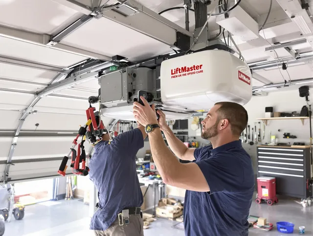 Greenwich Garage Door Repair technician performing advanced diagnostics on garage opener in Greenwich