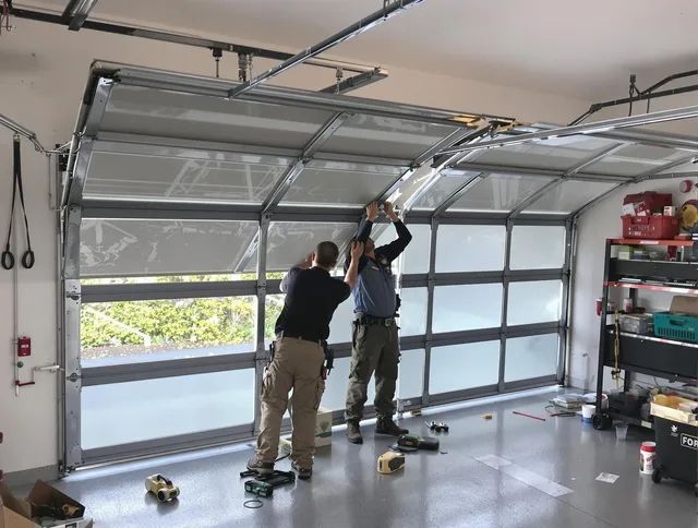 Greenwich Garage Door Repair expert performing precise panel replacement on Greenwich garage door